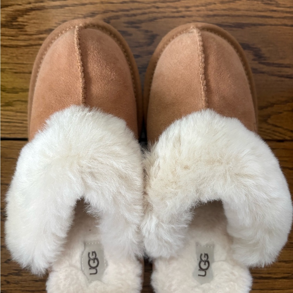 UGG Chestnut Suede Slippers with Sheepskin Lining